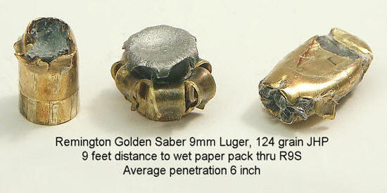 Remington Golden Saber 124 grain into wet paper