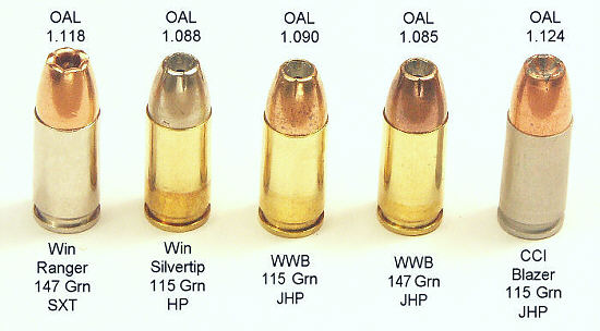9mm ammo examples and OAL's
