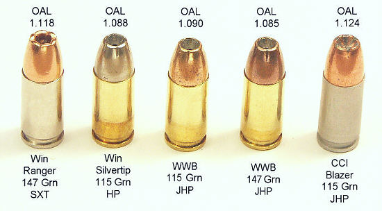 The five main ammo types on test